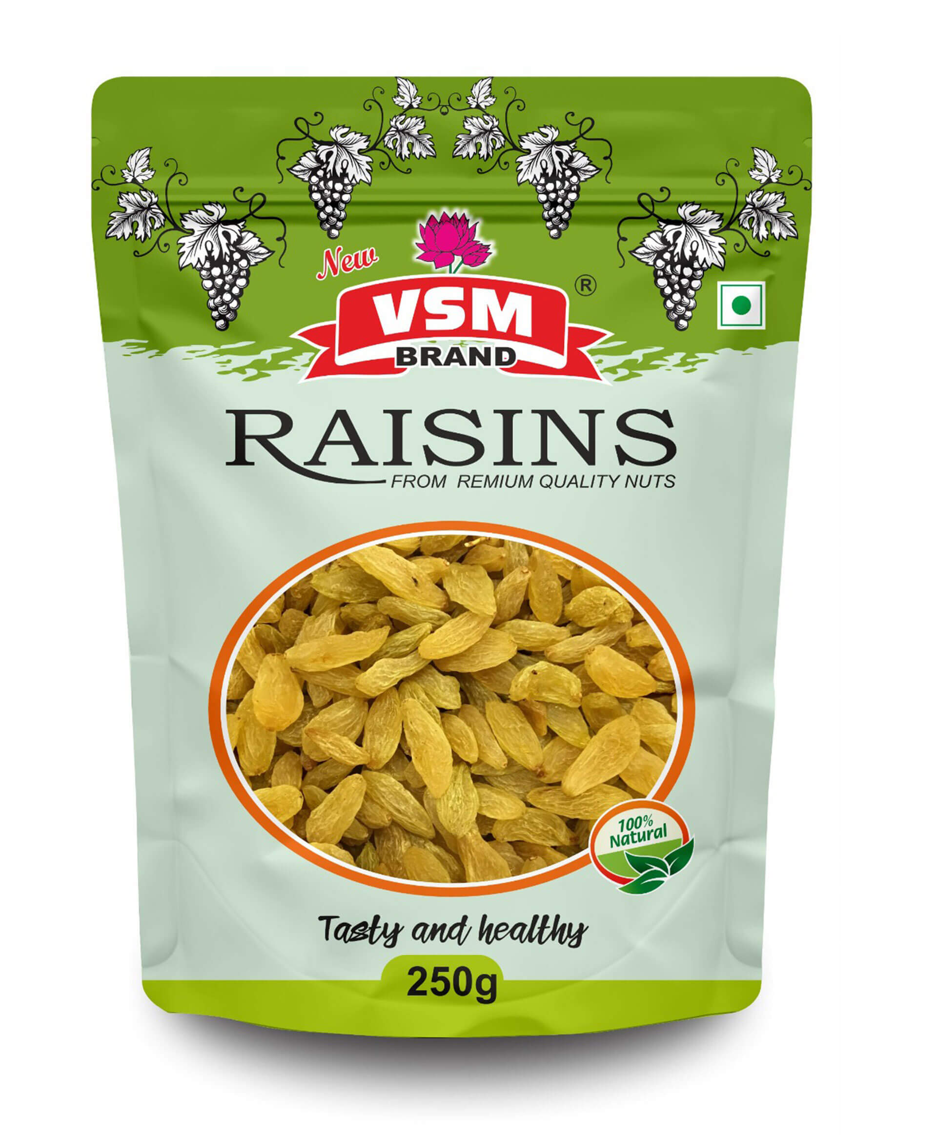 VSM Premium Raisins | Seedless Kishmish | Natural Sweet Taste | Energy & Fiber Rich | 250gm pack